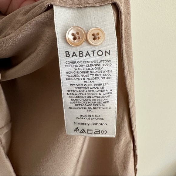 BABATON Notion Half Button Down Silk Tunic Blouse Tan Brown Medium - Picture 5 of 9